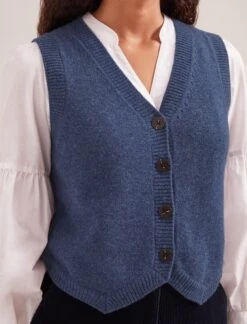 Wesley Cashmere Blend V Neck Waistcoat - Denim Blue -Cheap Closet Curation Store SP24 K82 WESLEY DENIMBLUE LS 1539