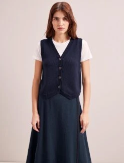 Wesley Cashmere Blend V Neck Waistcoat - Navy -Cheap Closet Curation Store SP24 K82 WESLEY NAVY LS 0858