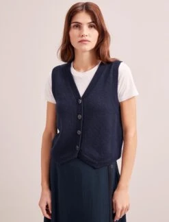 Wesley Cashmere Blend V Neck Waistcoat - Navy