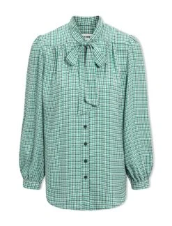 Aubrey Shirt - Ecru Green Houndstooth Print -Cheap Closet Curation Store SP24 S84 AUBREY ECRUGREENHOUNDSTOOTHPRINT LS