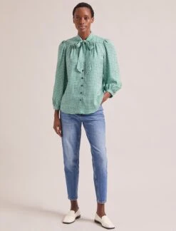 Aubrey Shirt - Ecru Green Houndstooth Print -Cheap Closet Curation Store SP24 S84 AUBREY ECRUGREENHOUNDSTOOTHPRINT LS 0094