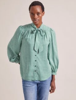 Aubrey Shirt - Ecru Green Houndstooth Print -Cheap Closet Curation Store SP24 S84 AUBREY ECRUGREENHOUNDSTOOTHPRINT LS 0108