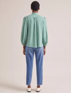 Aubrey Shirt - Ecru Green Houndstooth Print -Cheap Closet Curation Store SP24 S84 AUBREY ECRUGREENHOUNDSTOOTHPRINT LS 0137
