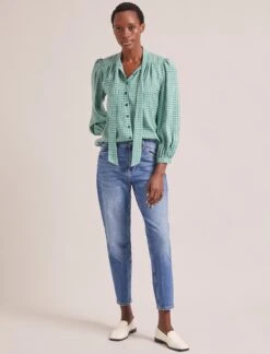 Aubrey Shirt - Ecru Green Houndstooth Print -Cheap Closet Curation Store SP24 S84 AUBREY ECRUGREENHOUNDSTOOTHPRINT LS 0188