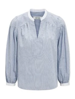 Erica Organic Cotton Shirt - Mid Stripe Blue White -Cheap Closet Curation Store SP24 S87 ERICA MIDBLUEWHITESTRIPE LS
