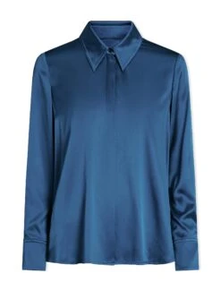 Skyla Silk Satin Shirt - Blue -Cheap Closet Curation Store SP24 S88 SKYLA BLUE LS