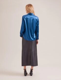 Skyla Silk Satin Shirt - Blue -Cheap Closet Curation Store SP24 S88 SKYLA BLUE LS 17064