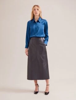 Skyla Silk Satin Shirt - Blue -Cheap Closet Curation Store SP24 S88 SKYLA BLUE LS 17080