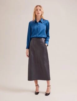 Skyla Silk Satin Shirt - Blue -Cheap Closet Curation Store SP24 S88 SKYLA BLUE LS 17088