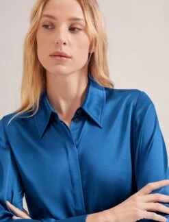 Skyla Silk Satin Shirt - Blue -Cheap Closet Curation Store SP24 S88 SKYLA BLUE LS 17119