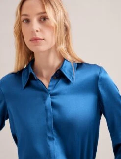 Skyla Silk Satin Shirt - Blue -Cheap Closet Curation Store SP24 S88 SKYLA BLUE LS 17125