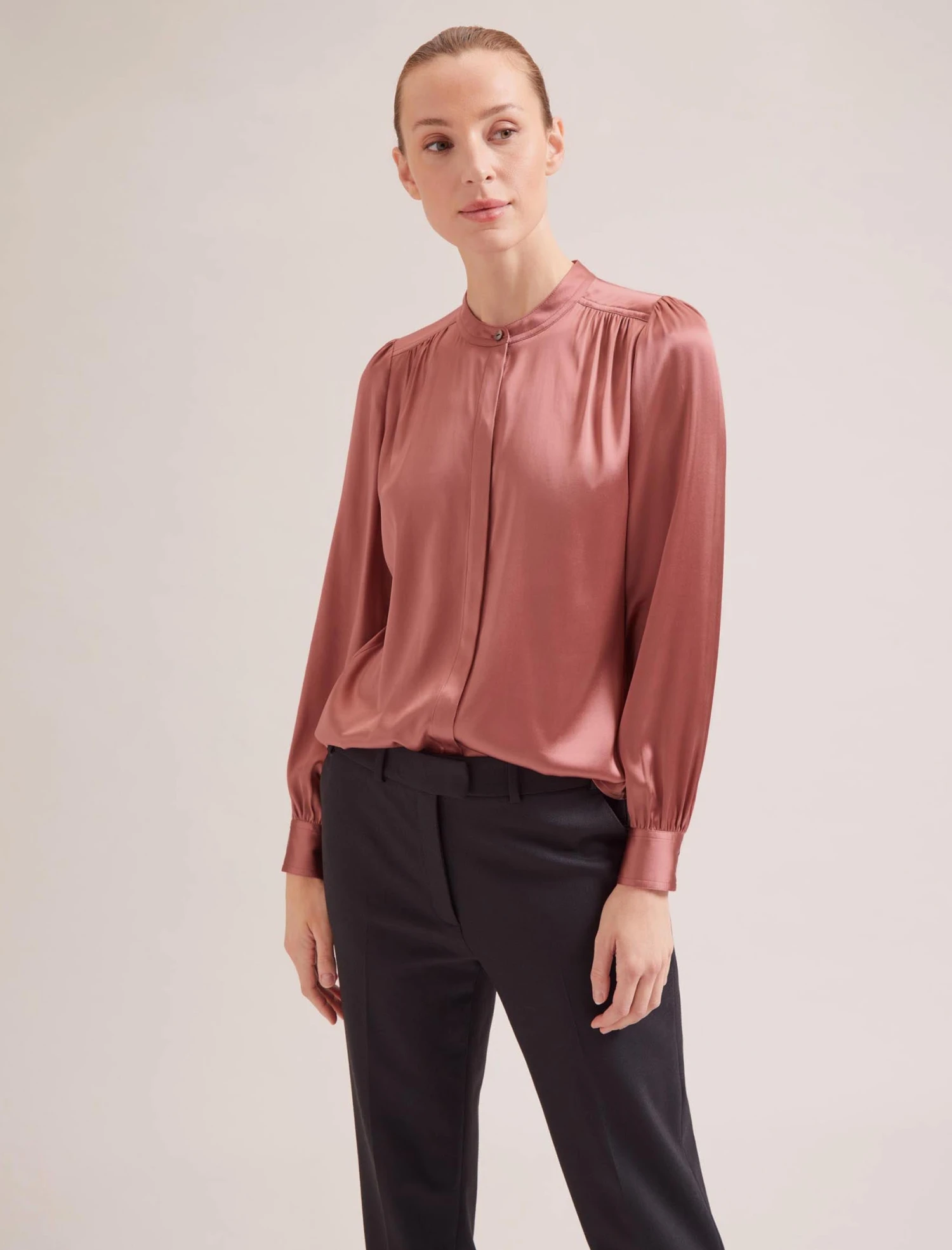 Bailey Silk Satin Shirt - Blush 6 Bailey Silk Satin Shirt - Blush - Image 4