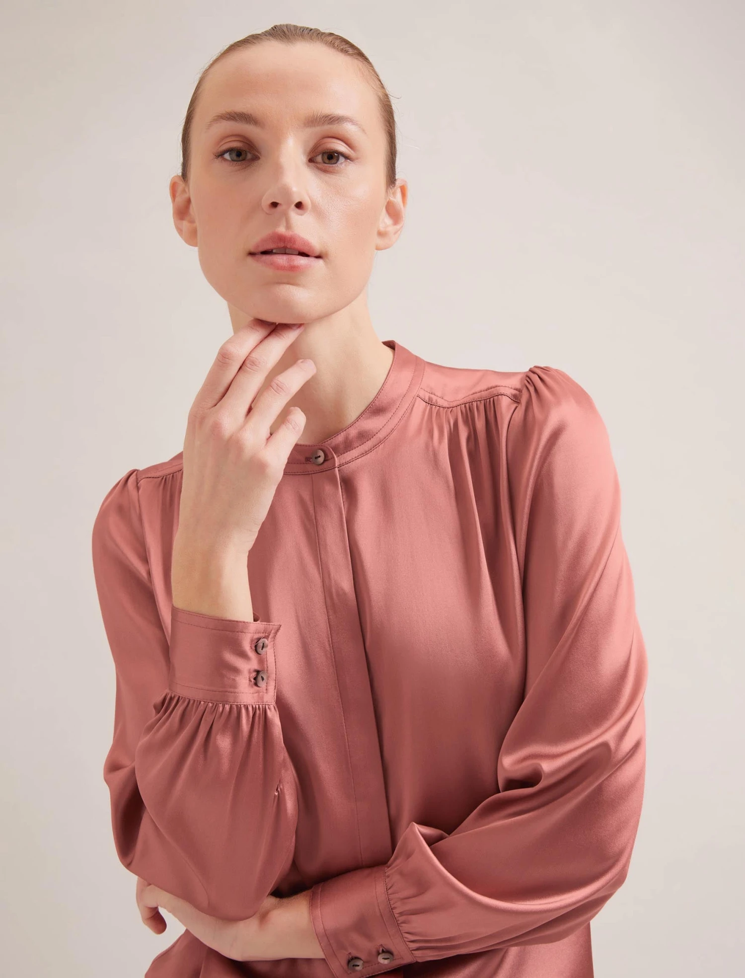 Bailey Silk Satin Shirt - Blush 5 Bailey Silk Satin Shirt - Blush - Image 3