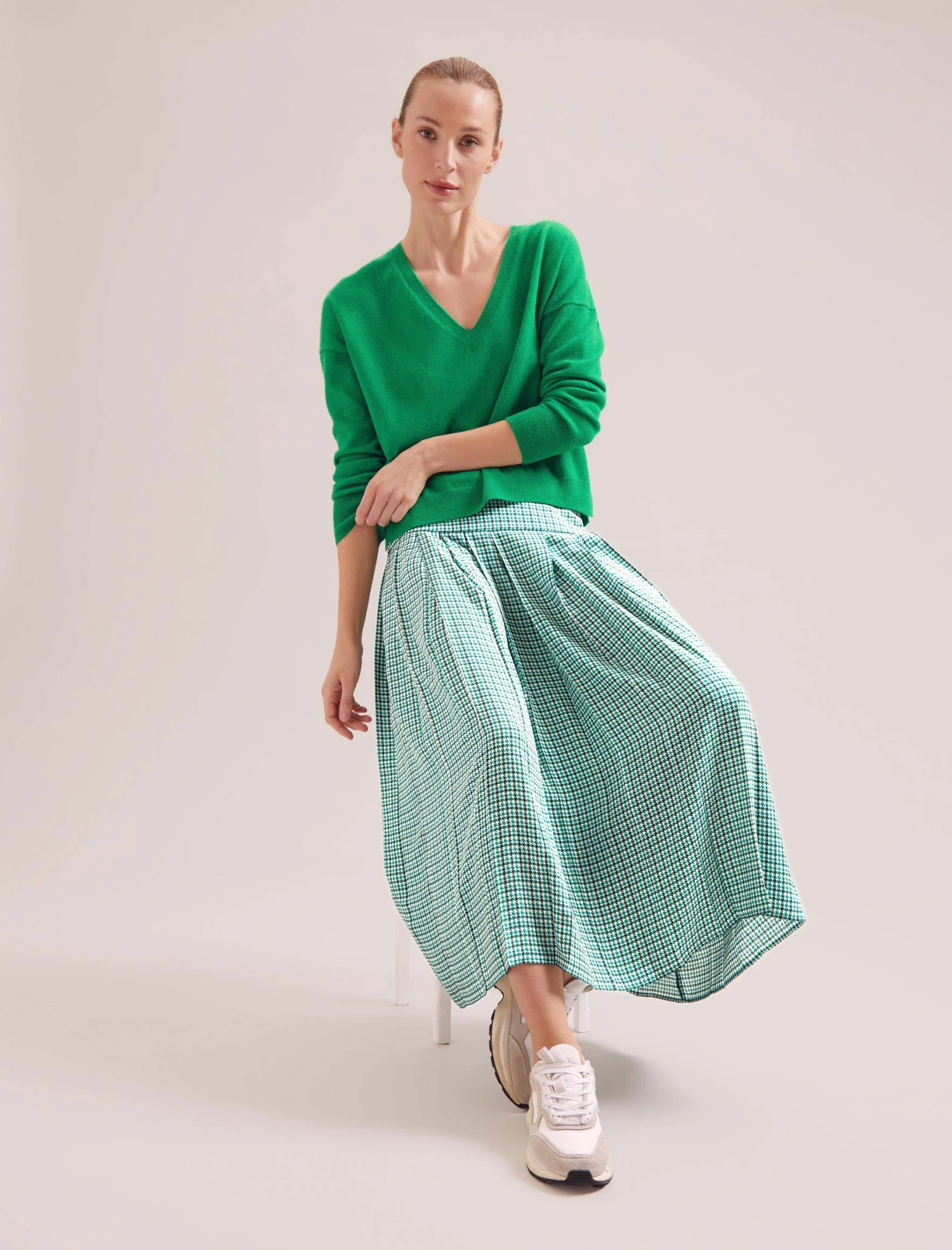 Sienna Maxi Skirt - Ecru Green Houndstooth Print 3 Sienna Maxi Skirt - Ecru Green Houndstooth Print