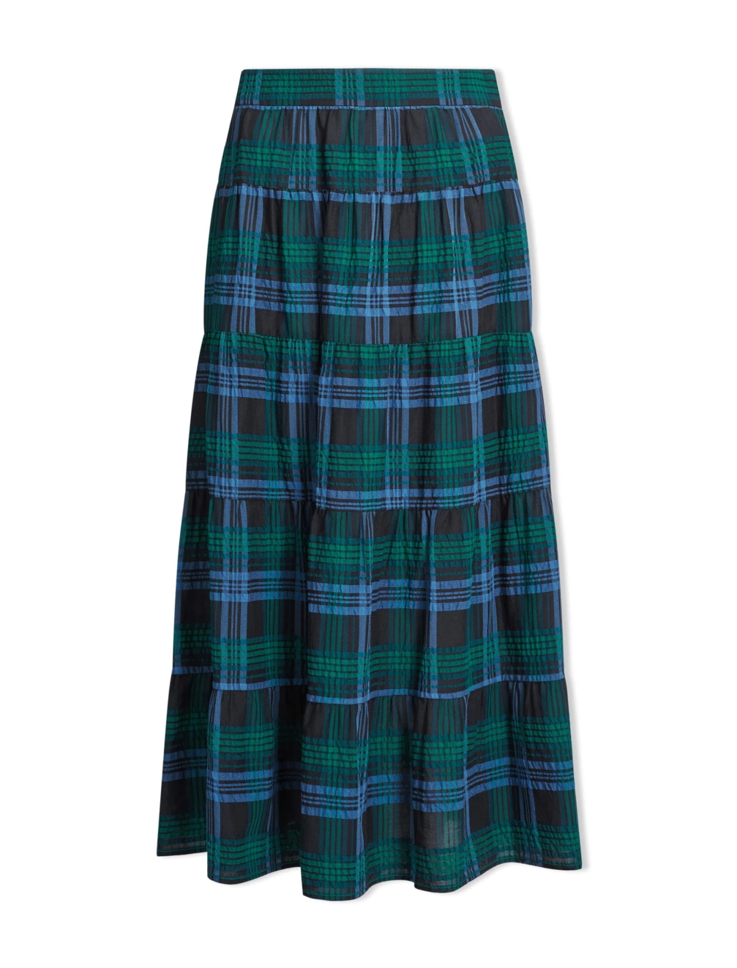 Maria Organic Cotton Seersucker Maxi Skirt - Navy Green 8 Maria Organic Cotton Seersucker Maxi Skirt - Navy Green - Image 6