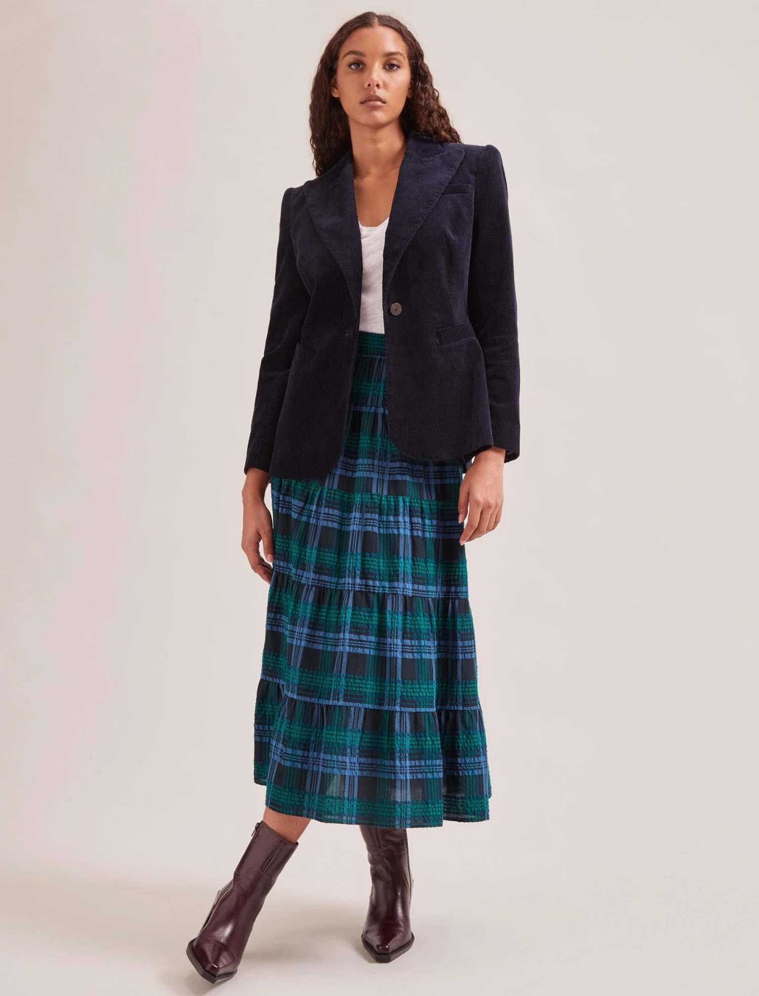 Maria Organic Cotton Seersucker Maxi Skirt - Navy Green 6 Maria Organic Cotton Seersucker Maxi Skirt - Navy Green - Image 4