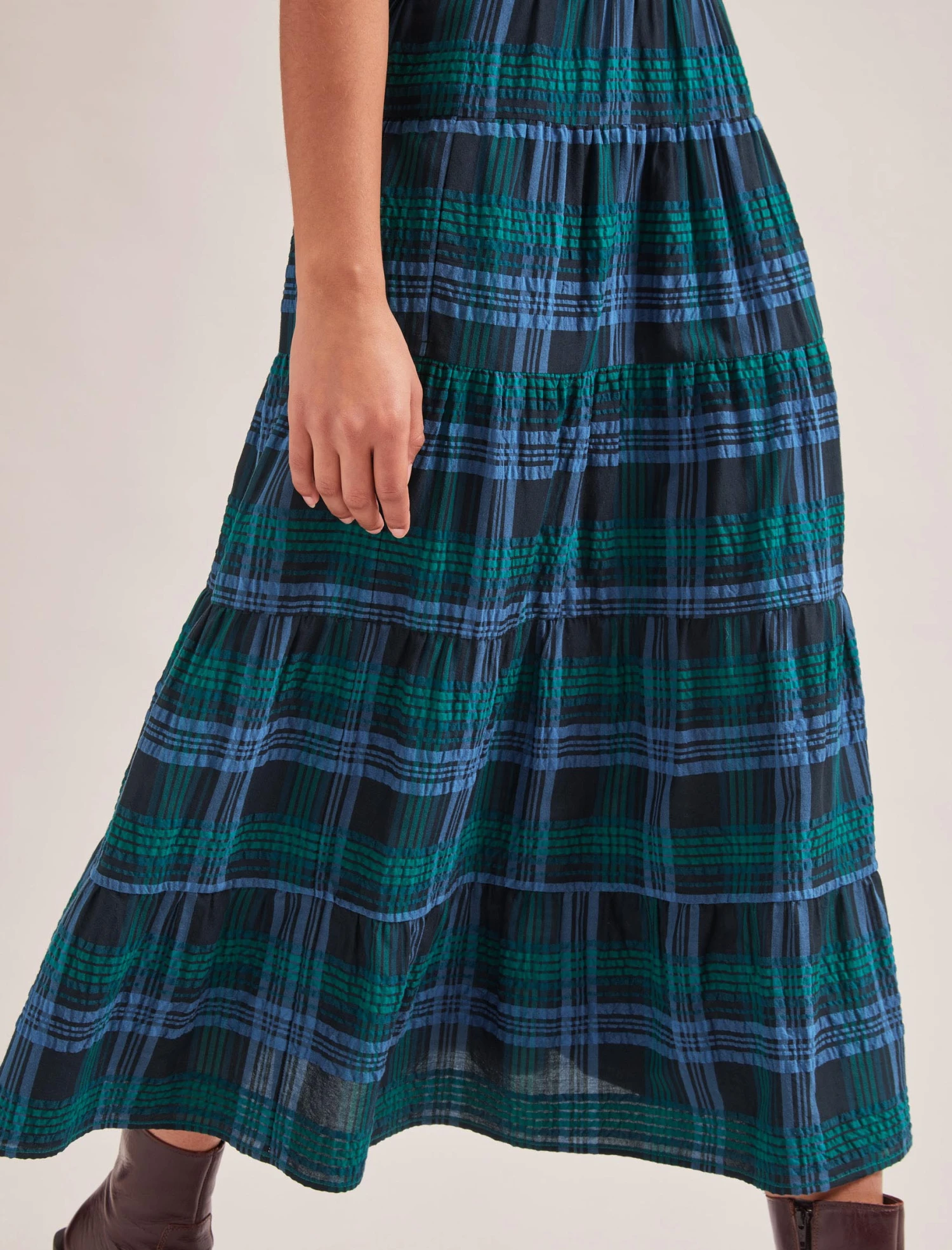 Maria Organic Cotton Seersucker Maxi Skirt - Navy Green 5 Maria Organic Cotton Seersucker Maxi Skirt - Navy Green - Image 3