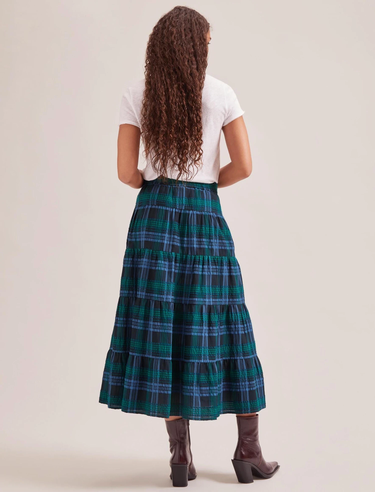 Maria Organic Cotton Seersucker Maxi Skirt - Navy Green 7 Maria Organic Cotton Seersucker Maxi Skirt - Navy Green - Image 5