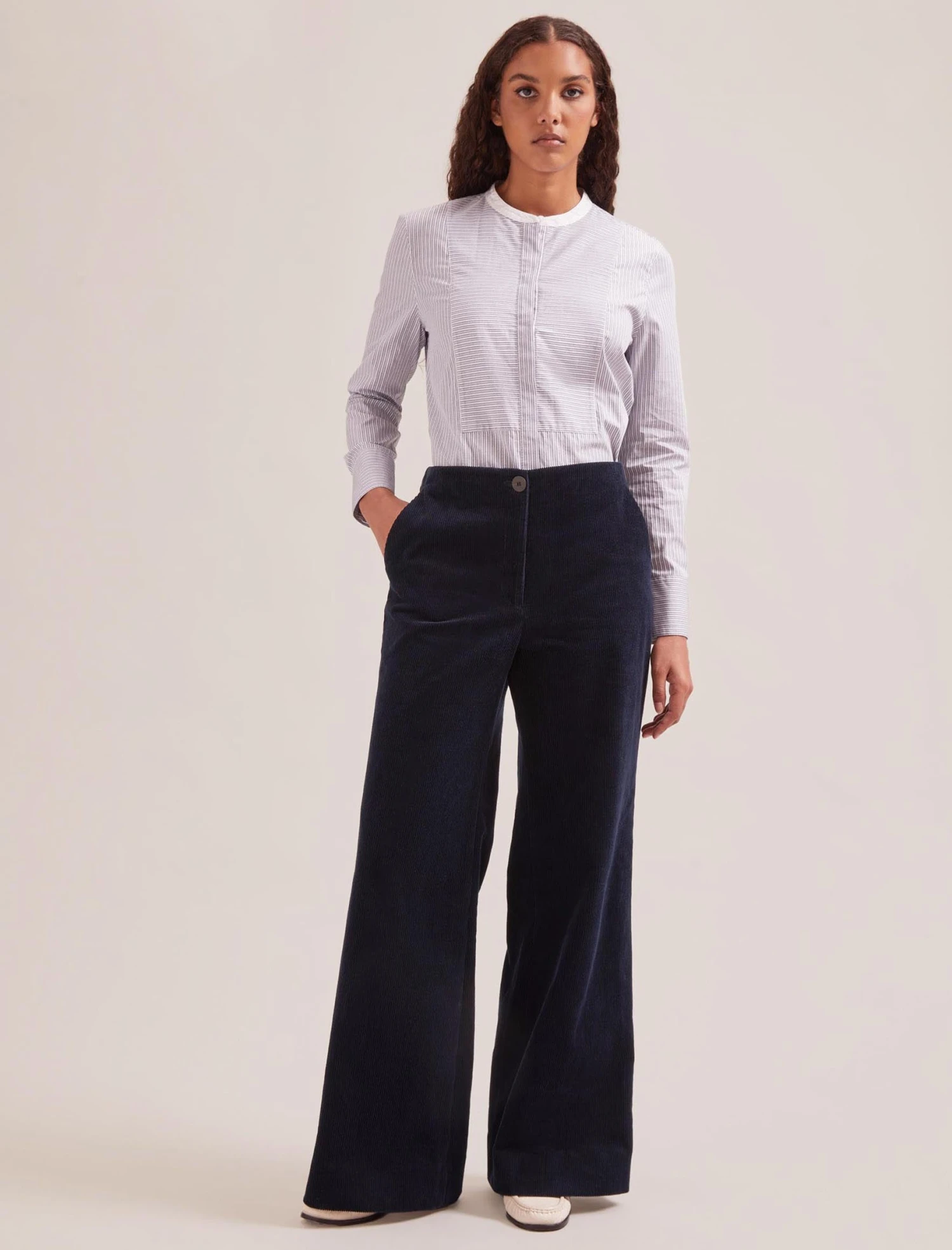 Harlow Corduroy Wide Leg Trouser - Navy 3 Harlow Corduroy Wide Leg Trouser - Navy