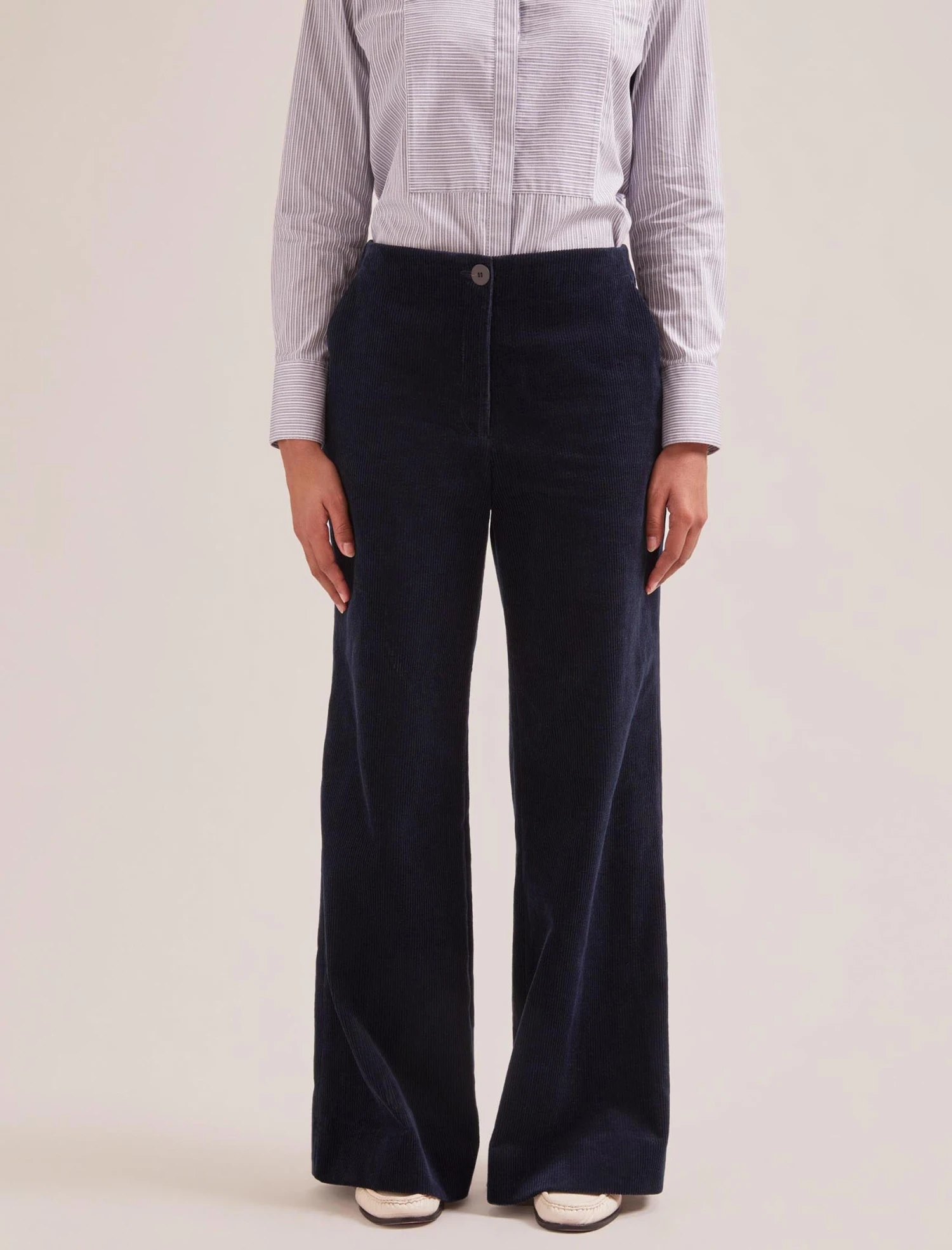 Harlow Corduroy Wide Leg Trouser - Navy 5 Harlow Corduroy Wide Leg Trouser - Navy - Image 3