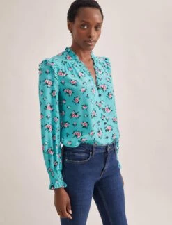 Stella Silk Shirt - Mint Posy Print -Cheap Closet Curation Store STELLA MINT ROSE 2514