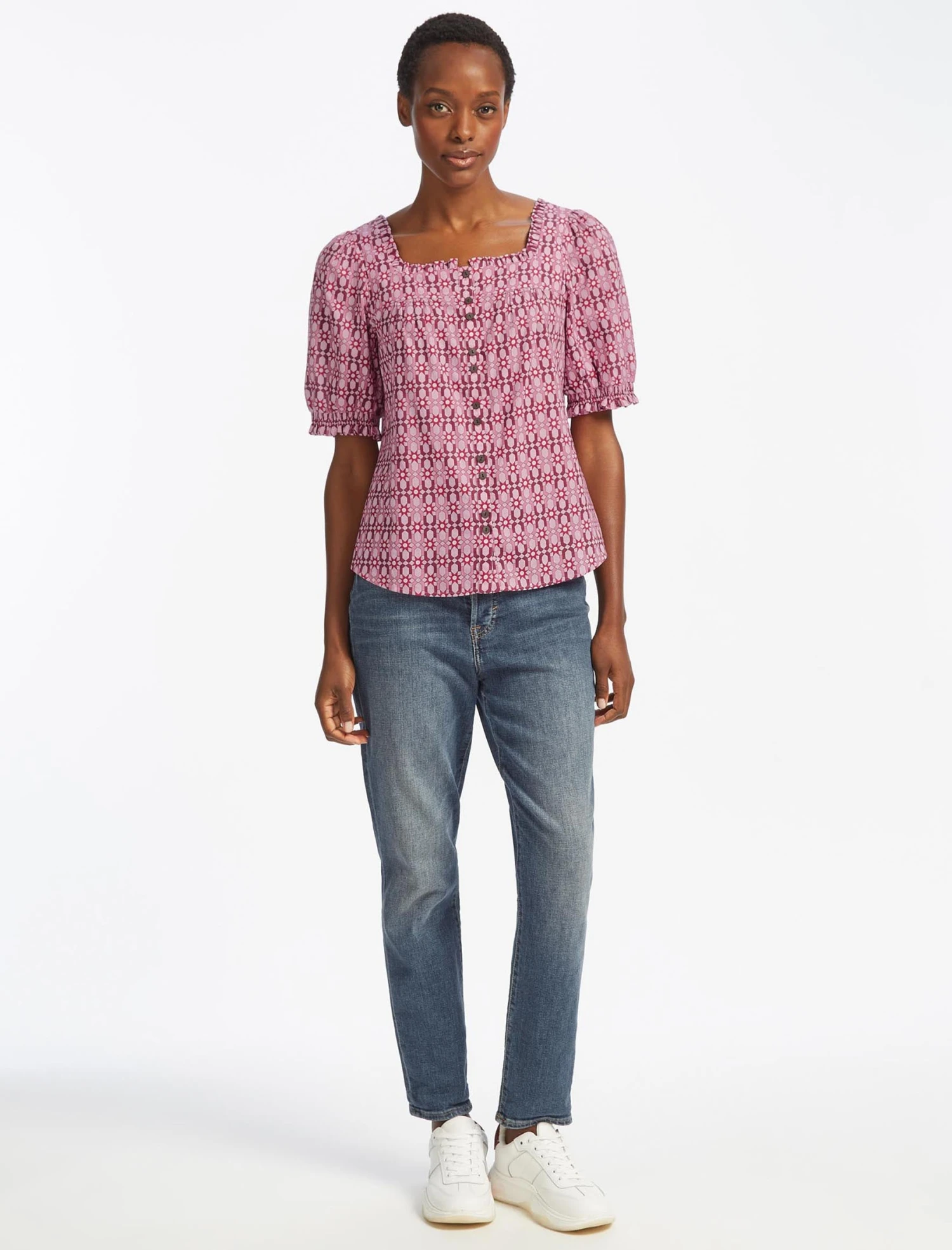 Shannon Organic Cotton Shirt - Pink Geo Star Print 4 Shannon Organic Cotton Shirt - Pink Geo Star Print - Image 2