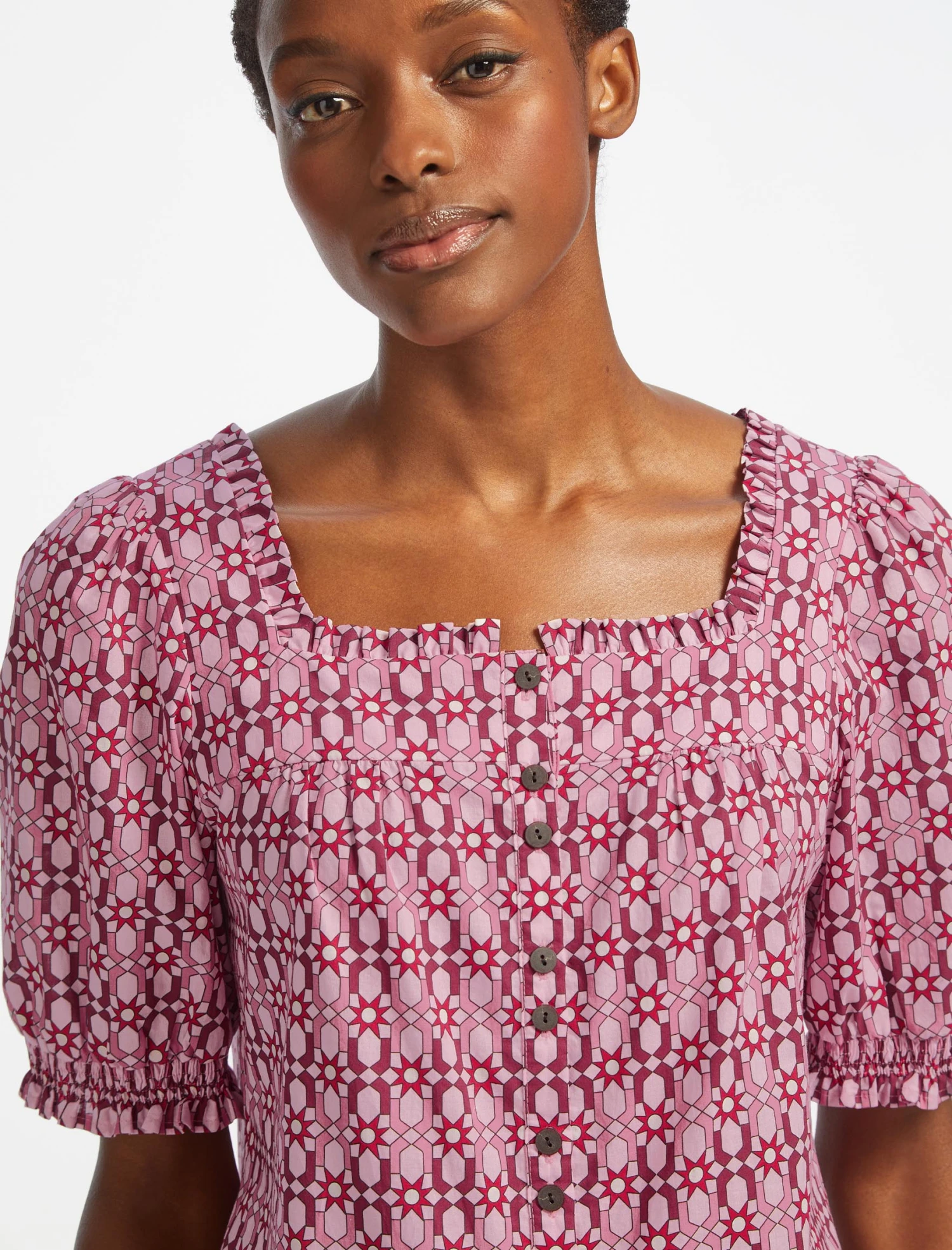 Shannon Organic Cotton Shirt - Pink Geo Star Print 6 Shannon Organic Cotton Shirt - Pink Geo Star Print - Image 4