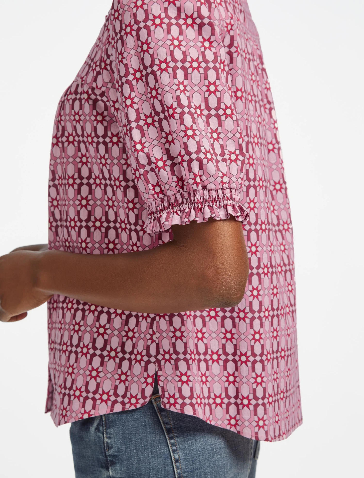 Shannon Organic Cotton Shirt - Pink Geo Star Print 5 Shannon Organic Cotton Shirt - Pink Geo Star Print - Image 3
