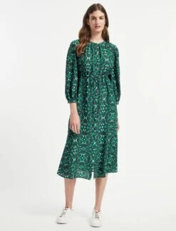 Heidi Silk Maxi Shirt Dress - Green Shibori Print -Cheap Closet Curation Store SU22 D353 HEIDI GREEN SHIBORI PRINT LS 042