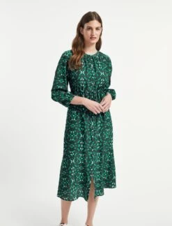 Heidi Silk Maxi Shirt Dress - Green Shibori Print -Cheap Closet Curation Store SU22 D353 HEIDI GREENSHIBORIPRINT LS 064