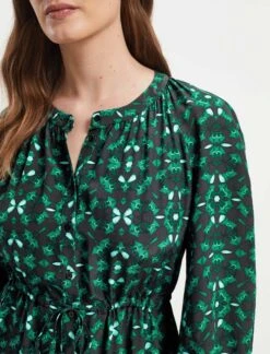Heidi Silk Maxi Shirt Dress - Green Shibori Print -Cheap Closet Curation Store SU22 D353 HEIDI GREENSHIBORIPRINT LS 113