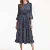 Cordelia Midi Dress - Navy Cornflower Blue Trailing Floral Print -Cheap Closet Curation Store SU22 D389 CORDELIA TRAILINGFLORALPRINTNAVYCORNFLOWERBLUE LS 36465