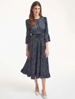 Cordelia Midi Dress - Navy Cornflower Blue Trailing Floral Print -Cheap Closet Curation Store SU22 D389 CORDELIA TRAILINGFLORALPRINTNAVYCORNFLOWERBLUE LS 36510