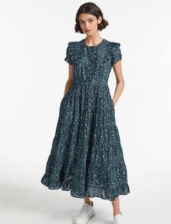 Sawyer Cotton Maxi Dress - Blue Trailing Floral Print -Cheap Closet Curation Store SU22 D425 SAWYER BLUETRAILINGFLORALPRINT LS 27255