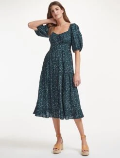 Paloma Midi Dress - Blue Trailing Floral Print