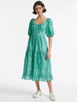 Paloma Midi Dress - Green Trailing Floral Print -Cheap Closet Curation Store SU22 D428 PALOMA GREENTRAILINGFLORALPRINT LS 27801