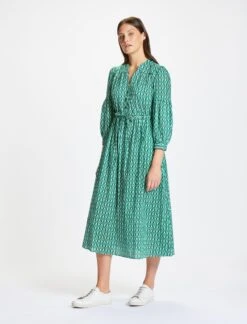 Juniper Organic Cotton Maxi Dress - Green Geo Star Print