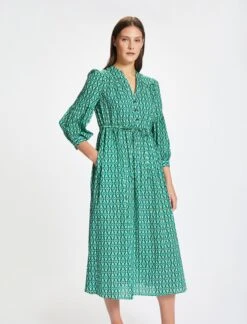 Juniper Organic Cotton Maxi Dress - Green Geo Star Print -Cheap Closet Curation Store SU22 D429 JUNIPER GREENGEOSTARPRINT LS 69