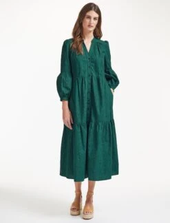 Alice Organic Cotton Maxi Shirt Dress - Green Moire Print -Cheap Closet Curation Store SU22 D433 ALICE GREENMOIREPRINT LS 35856
