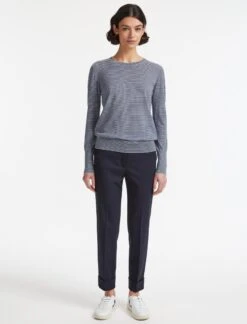 Jodi Wool Jumper - Navy Mid Blue Cream Stripe -Cheap Closet Curation Store SU22 K36 JODI NAVY MIDBLUE CREAM STRIPE LS 28555
