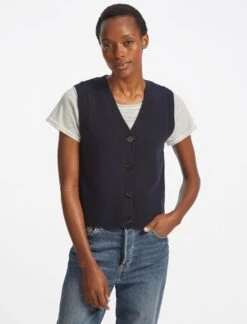 Meryl Wool V Neck Waistcoat - Navy -Cheap Closet Curation Store SU22 K69 MERYL NAVY LS 25309