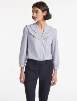 Suki Cotton Shirt - Blue White Stripe -Cheap Closet Curation Store SU22 S54 SUKI BLUE WHITE STRIPE LS 28477