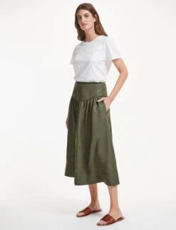 Lyla Techni Linen Midi Skirt - Khaki -Cheap Closet Curation Store SU22 SK130 LYLA KHAKI LS 37224