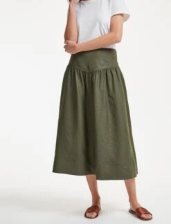 Lyla Techni Linen Midi Skirt - Khaki -Cheap Closet Curation Store SU22 SK130 LYLA KHAKI LS 37261