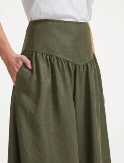 Lyla Techni Linen Midi Skirt - Khaki -Cheap Closet Curation Store SU22 SK130 LYLA KHAKI LS 37272