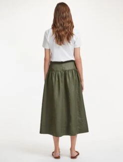 Lyla Techni Linen Midi Skirt - Khaki -Cheap Closet Curation Store SU22 SK130 LYLA KHAKI LS 37280