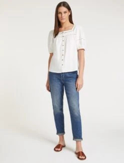 Poppy Linen Blend Blouse - White -Cheap Closet Curation Store SU23 B148 POPPY WHITEWHITE LS 58821