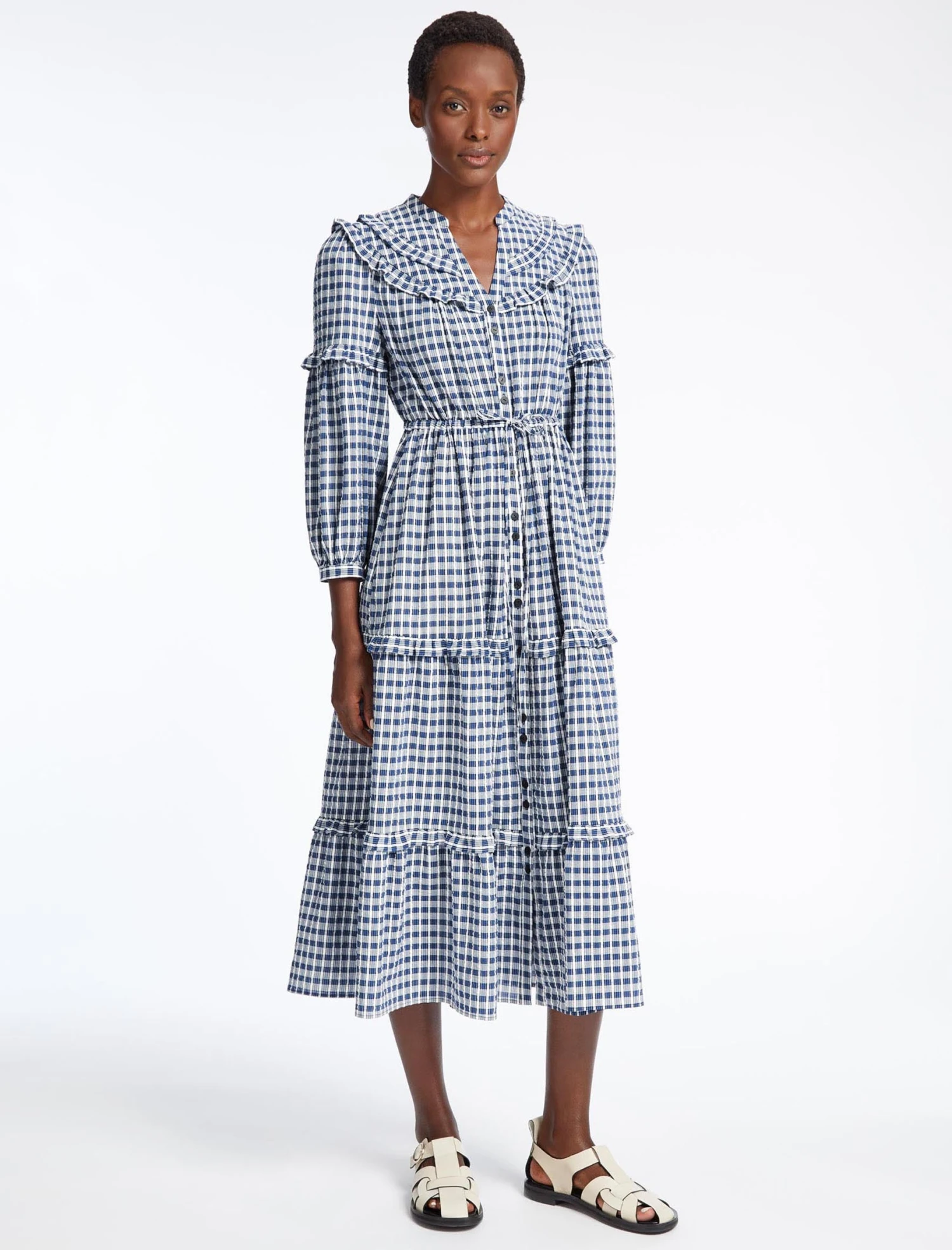 Suki Organic Cotton Seersucker Maxi Dress - Blue White Check 3 Suki Organic Cotton Seersucker Maxi Dress - Blue White Check