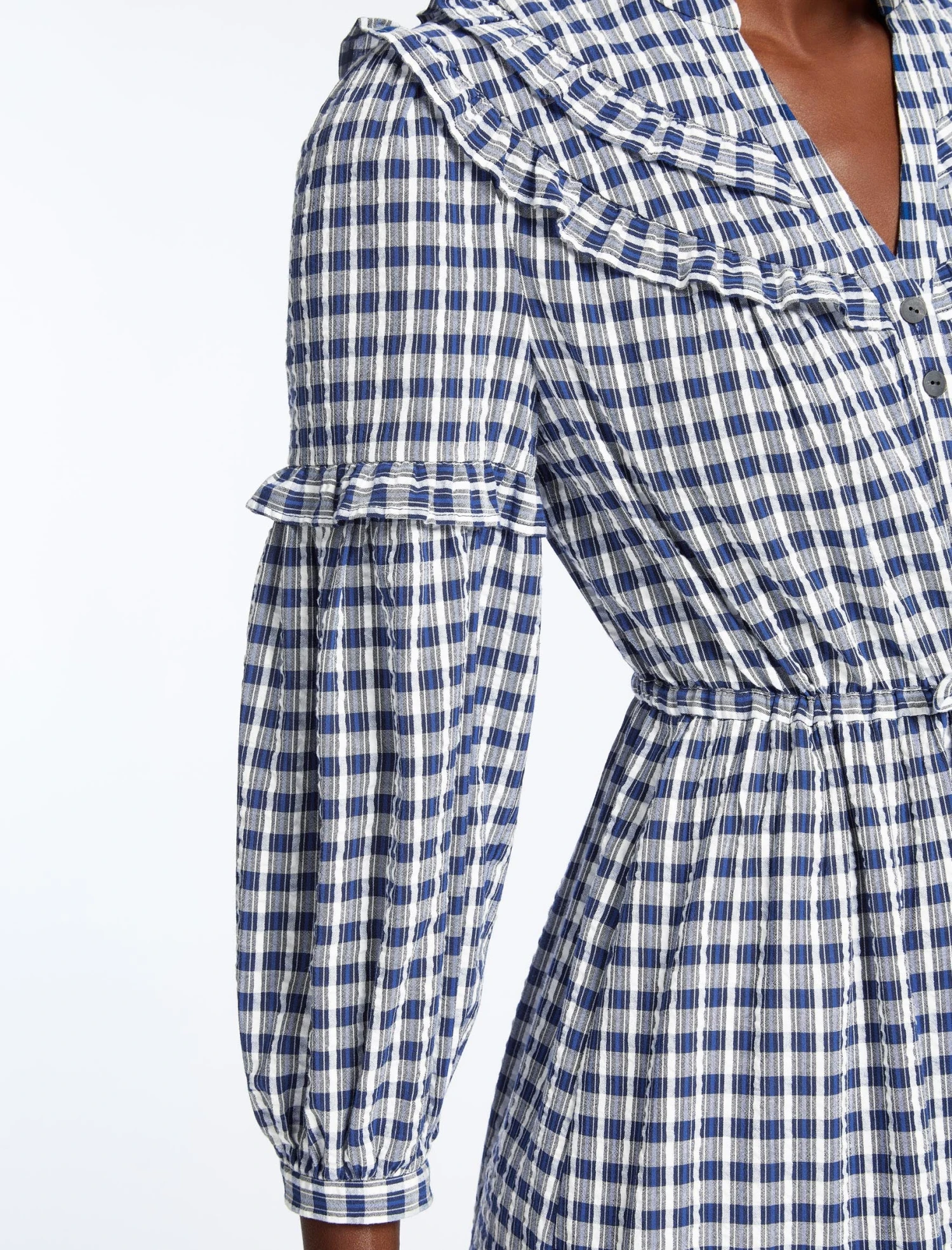 Suki Organic Cotton Seersucker Maxi Dress - Blue White Check 6 Suki Organic Cotton Seersucker Maxi Dress - Blue White Check - Image 4