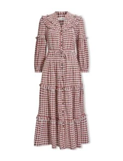 Suki Organic Cotton Seersucker Maxi Dress - Red White Check -Cheap Closet Curation Store SU23 D413 SUKI RED WHITECHECK CO